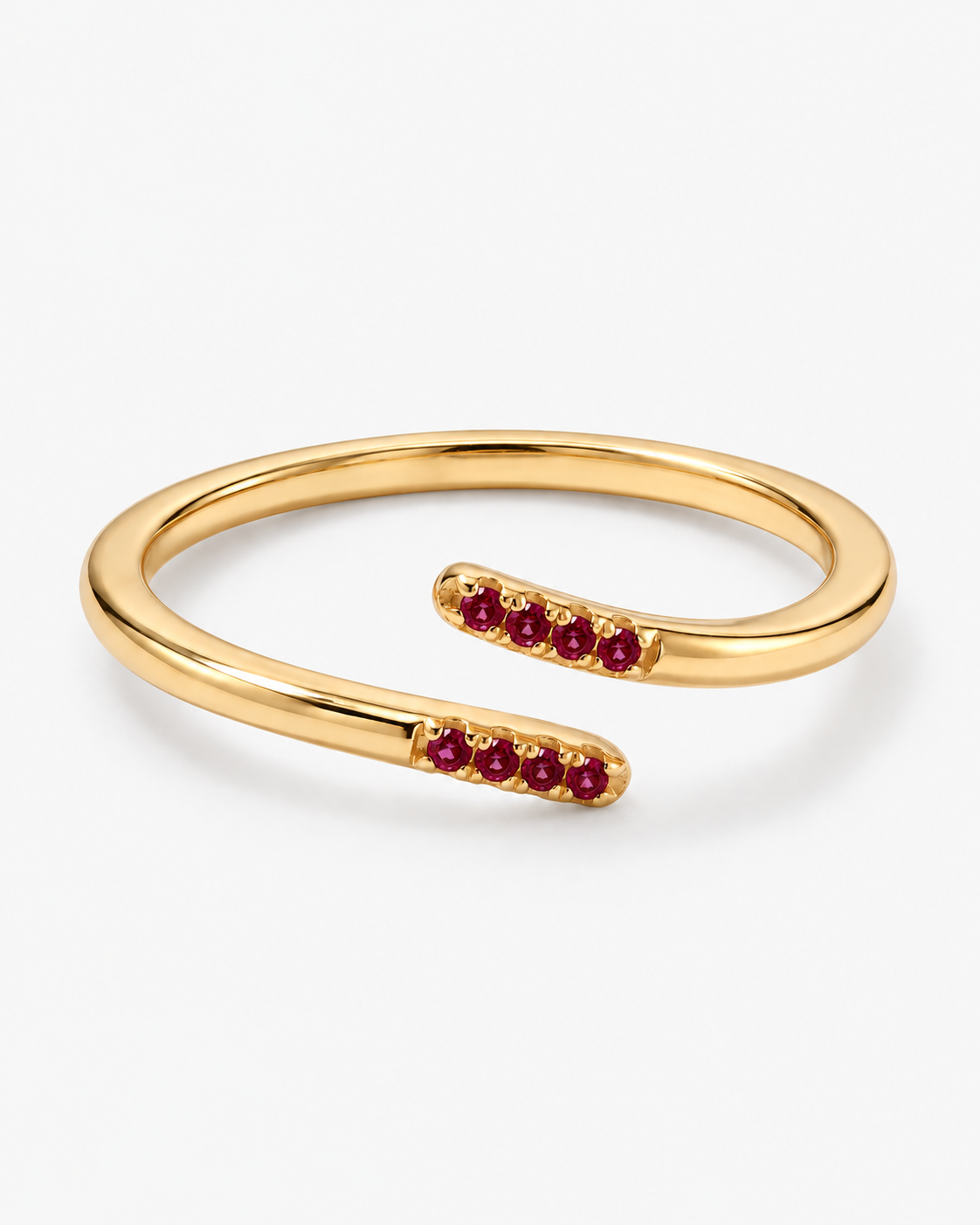 Parallel Ring in 18K gold vermeil: an open band with two rows of red pavé stones