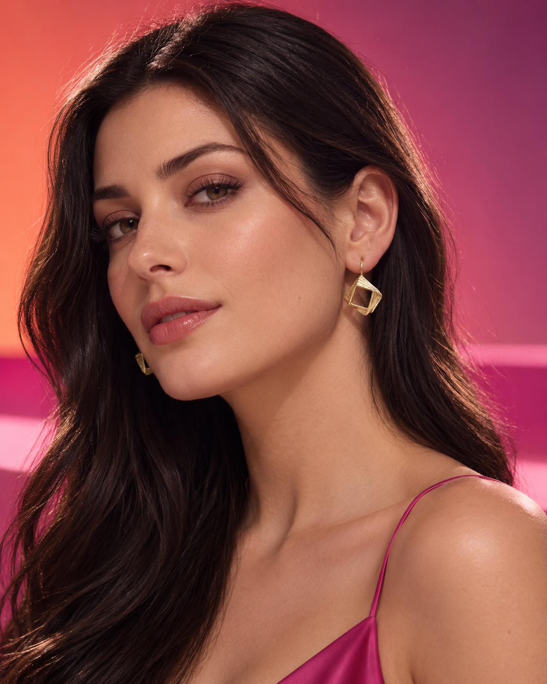 Model wearing the Square Hoops in 18K Gold Vermeil