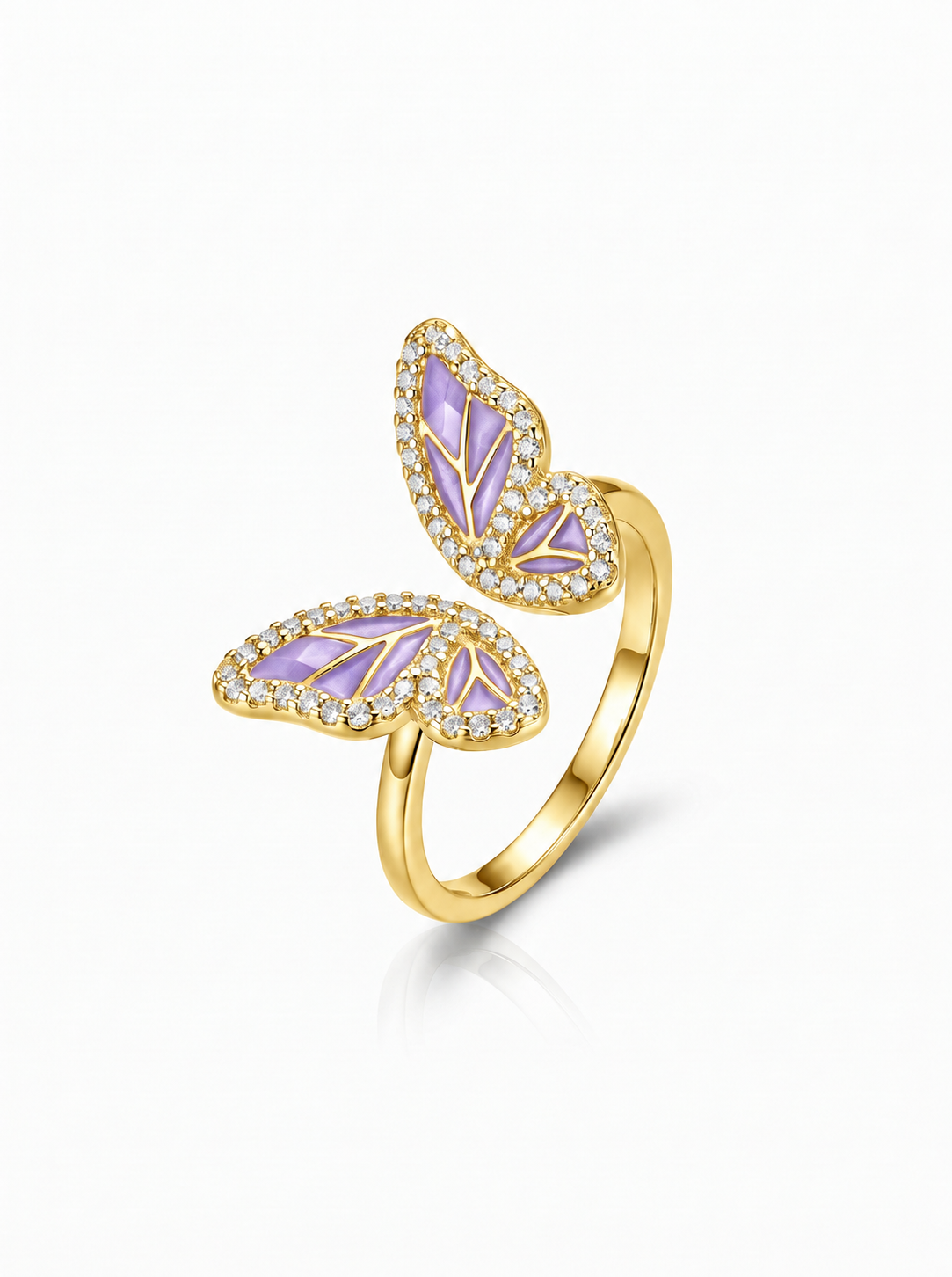 Lavender Butterfly Ring in 18K gold vermeil: pavé-traced wings around a soft lavender centre