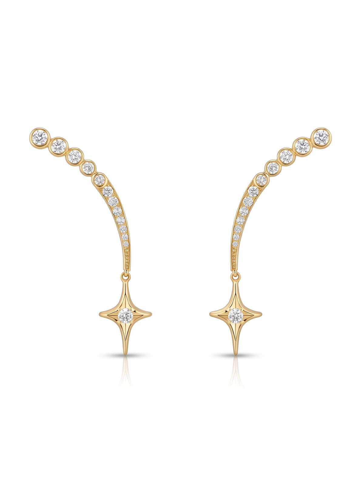 Shooting Star Earrings in 18K gold vermeil: a graduated line of stones climbing to a star