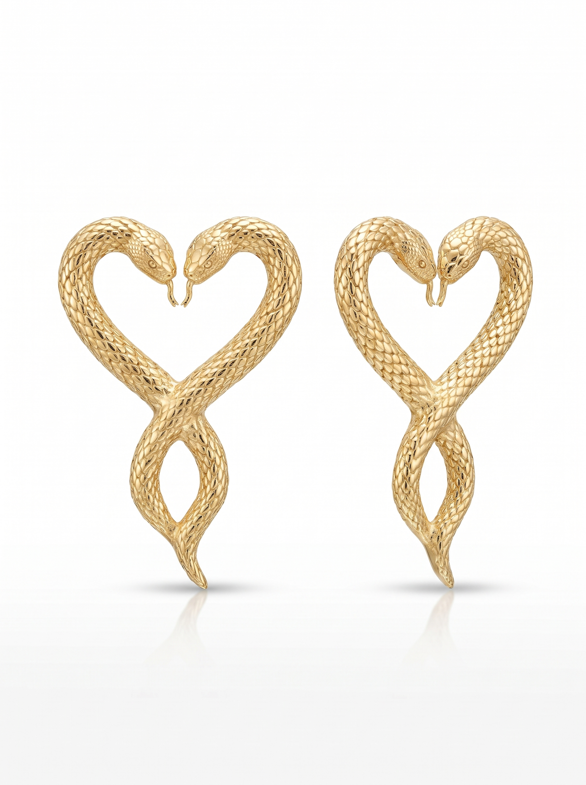 Serpent Heart Earrings in 18K gold vermeil: two snakes twisting together into a heart