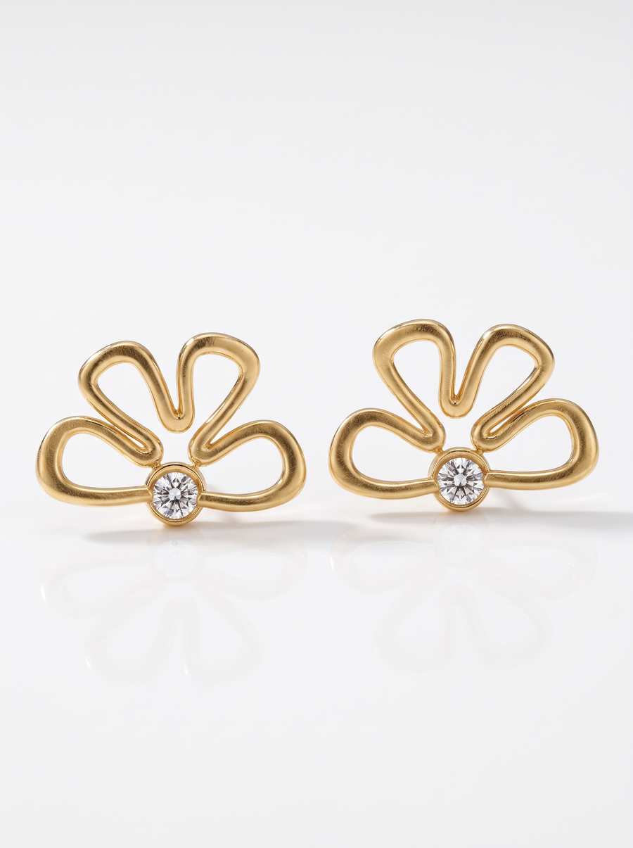 Sunflower Ear Jackets in 18K gold vermeil: petal-shaped wires fanning out from a small stud