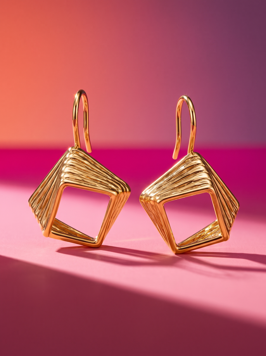 Square Hoops in 18K Gold Vermeil on a pink and coral set