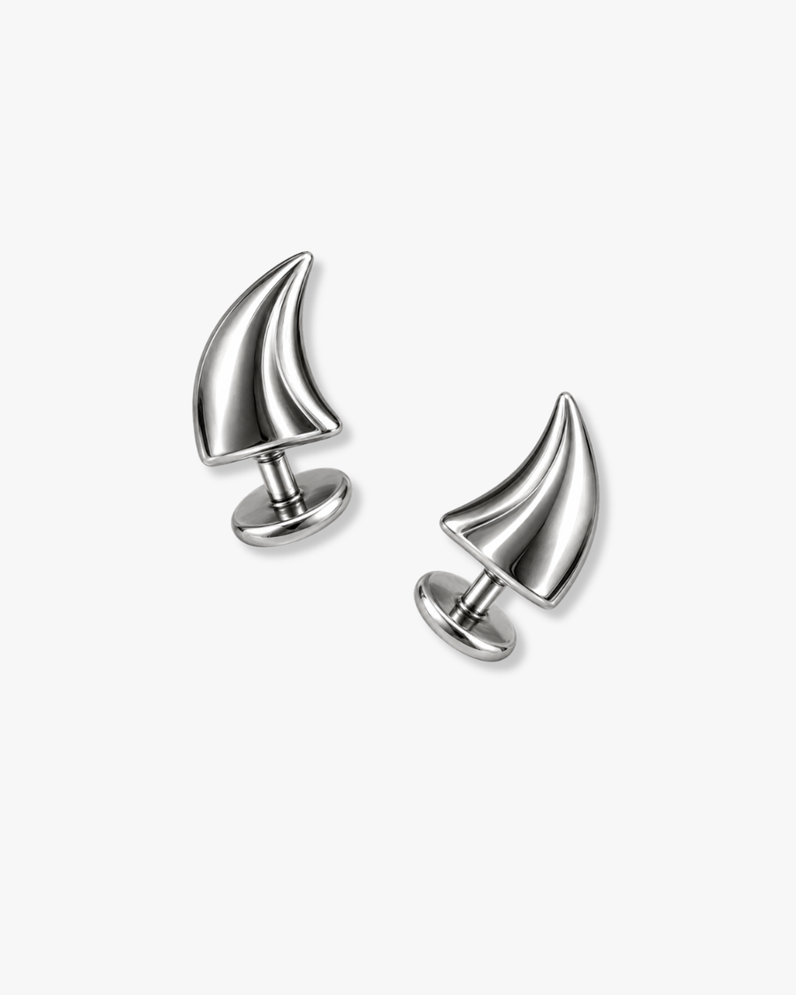 Horn Studs in oxidised silver: a pair of small curved horn points