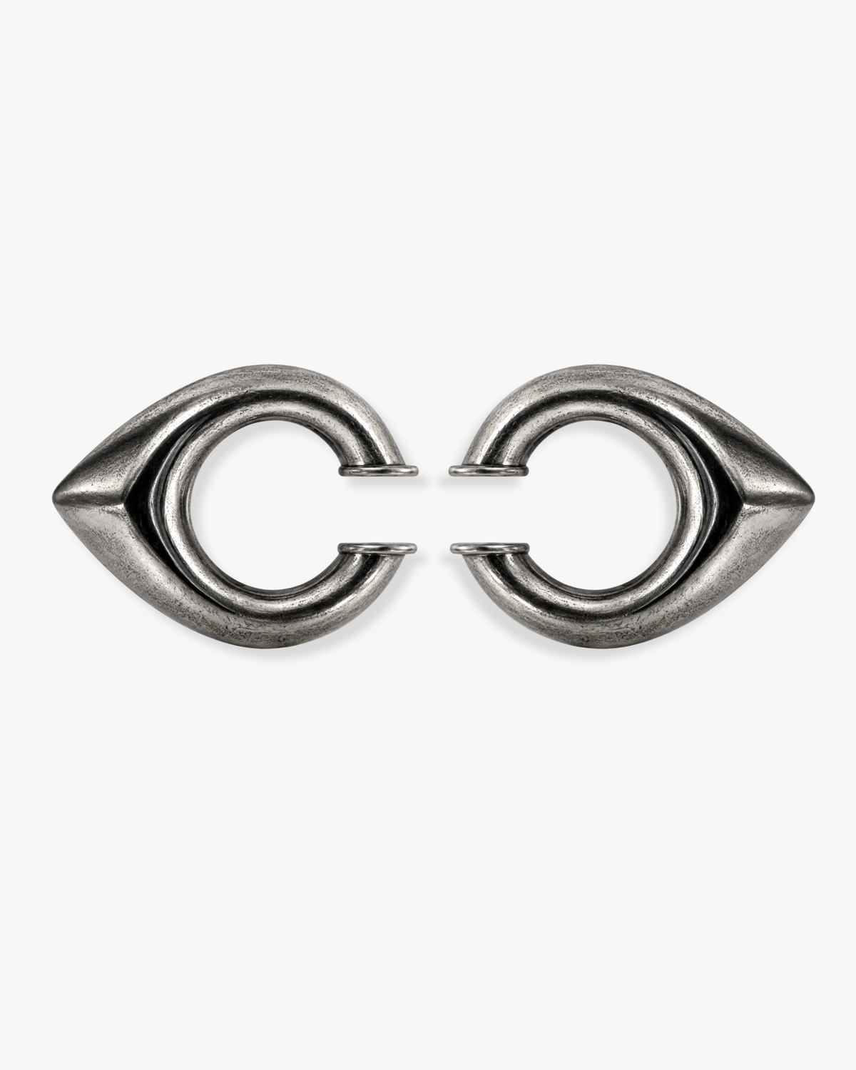 Drop Ear Cuff pair in brushed dark silver: draped, folded cuffs that need no piercing