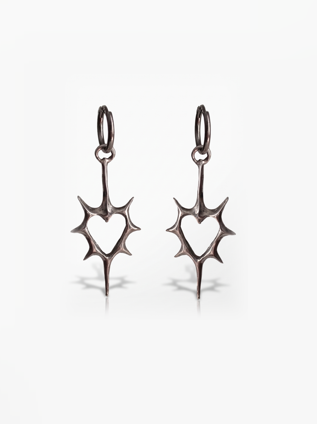 Thorn Heart Earrings — Oxidised Silver